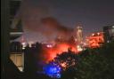 A huge fire has destroyed a canal boat on the River Lea near Wick Lane