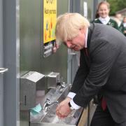 Prime minister Boris Johnson washes his hands on a school visit. Picture. PA Wire/PA Images