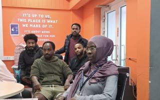 Five people living at Anchor House who say they have nowhere else to go. From left to right: Michael Mebrhetu, Solomon Gebrezgiabiher, Daniel Zewde, Abel Yohannes and Mai Kanyi