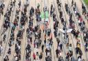 Crowds line up to get their first jab at London Stadium on Saturday, June 19.