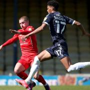 Reeco Hackett-Fairchild of Southend United and Sam Ling of Leyton Orient during Southend United vs Leyton Orient, Sky Bet EFL League 2 Football at Roots Hall on 24th April 2021