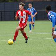 Clapton's Brandon Rooks in action against Romford