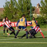 Man of the match Joshua Adejokun scores his second to fire Clapton CFC to a 4-2 win.