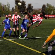 Noah Adejokun scores the equaliser for Clapton CFC