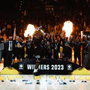 London Lions celebrate winning the BBL Cup in Birmingham