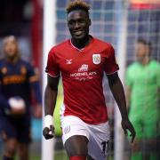 Dan Agyei celebrates a goal for Crewe last season